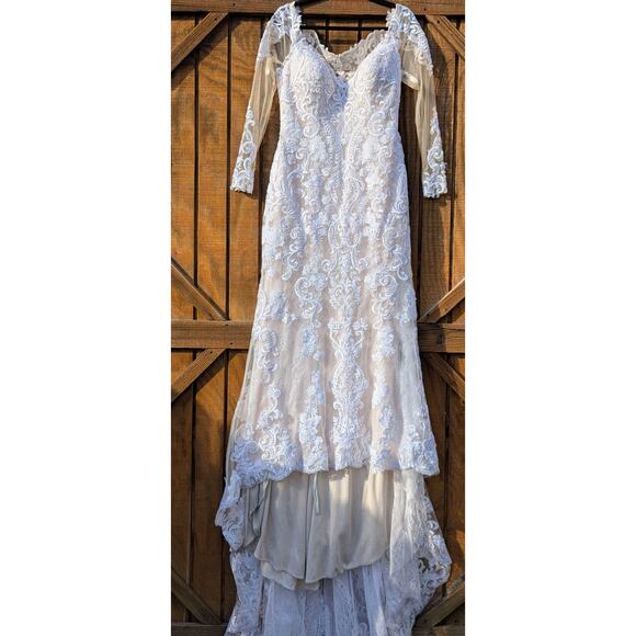 Eddy K Wedding Dress Long Sleeve Lace Fit & Flare Off-Shoulder Illusion Neckline - Picture 3 of 8